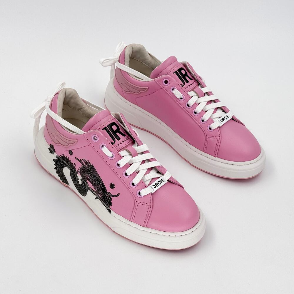 John Richmond JRCH Pink Dragon Print Leather Low Top Sneakers Women’s